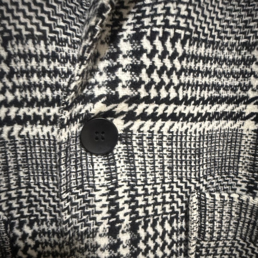 Uaneo Unisex Black White Plaid Wool Blend‎ Longline Coat Jacket RJ-C121 Small - Picture 6 of 16